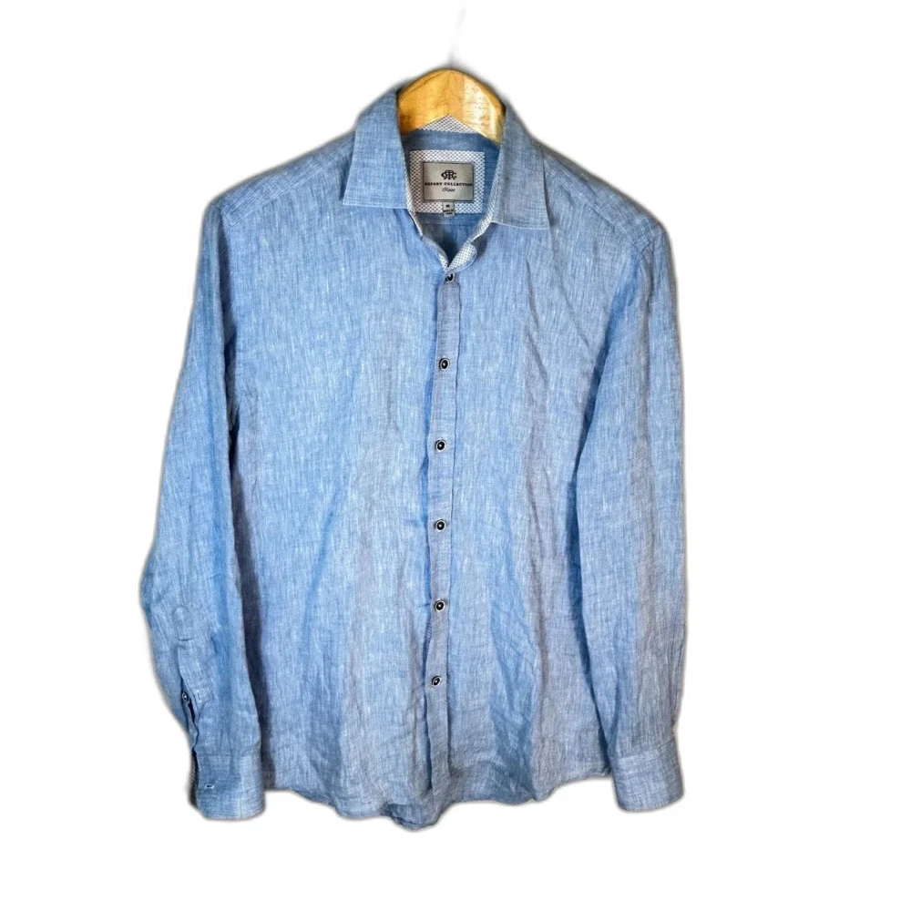 Banana Republic Men's Blue 100% Linen LS Button Front Shirt Size M